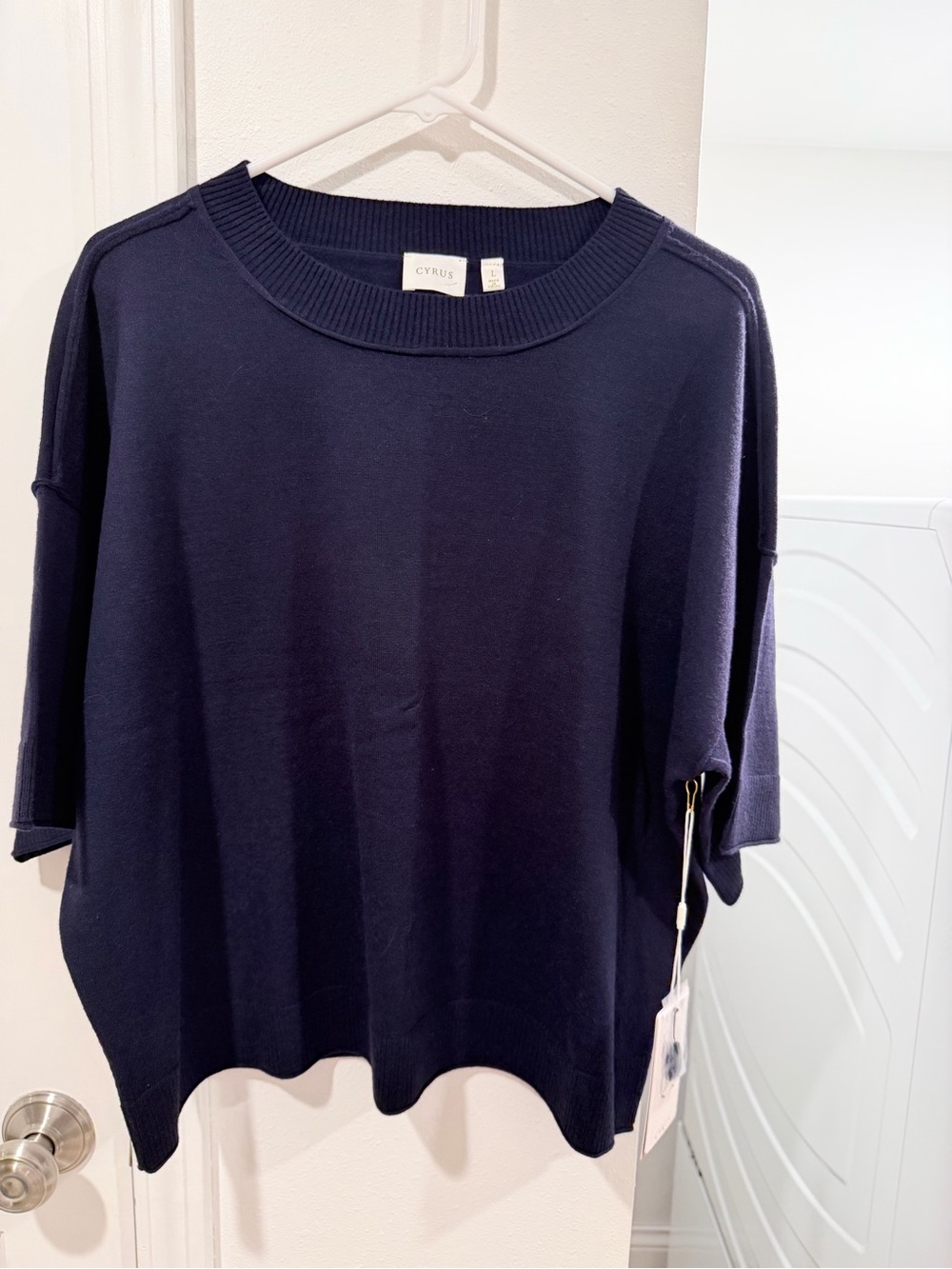 Cyrus Navy Short-Sleeve Knit Pullover